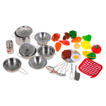 Mega zestaw kuchenny dla dzieci 3+ Metalowe garnki + Przybory kuchenne + Jedzenie 30 el.